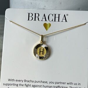BRACHA Initial “H”  Round Gold Tone Pendant Necklace Sold At Nordstrom